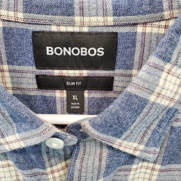 Bonobos Shirt Slim Fit Mens XL Long Blue White Plaid Button Up Long Sleeve - Picture 3 of 8